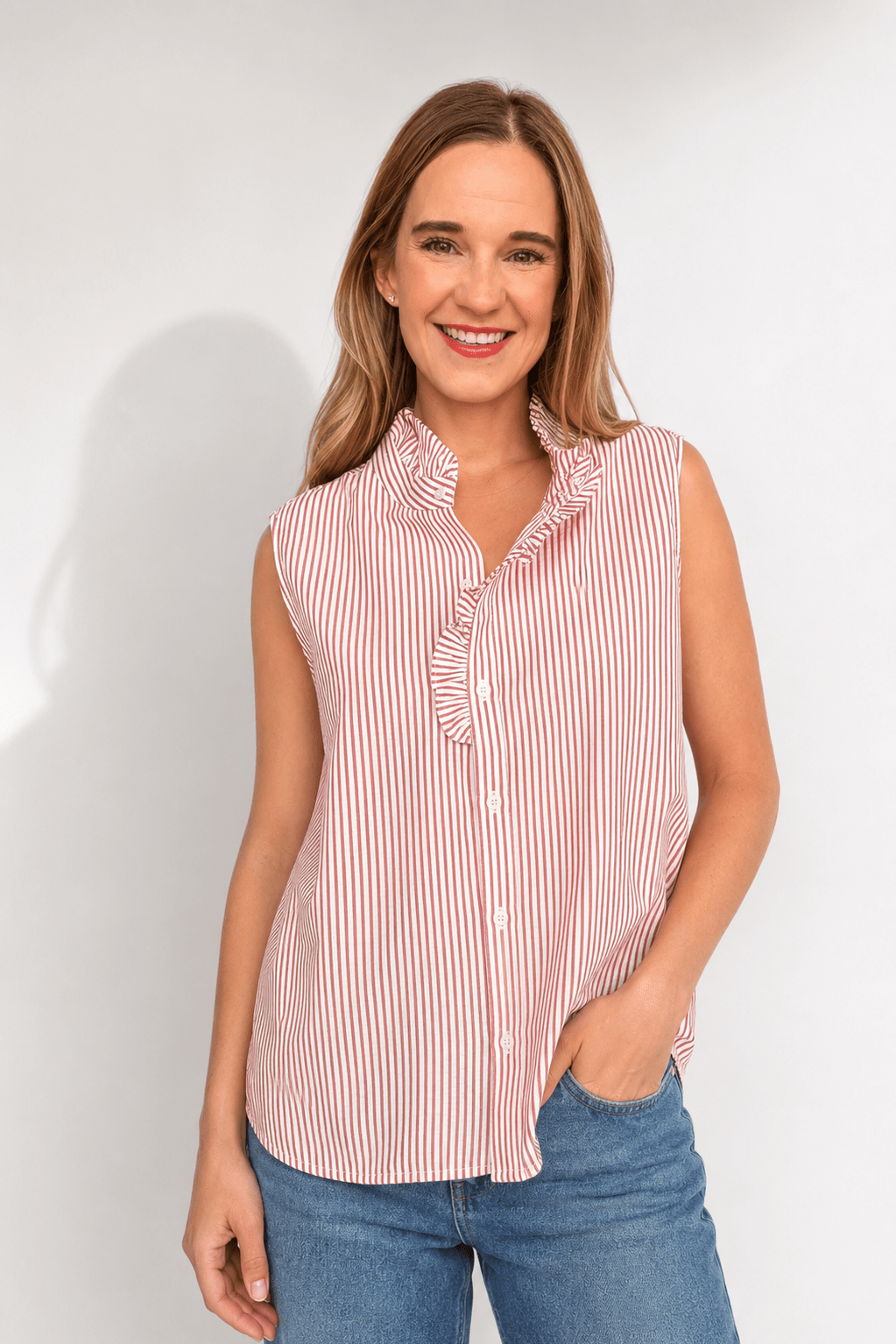 Darla Ruffle Stripe Top - Red - Elle Maxine