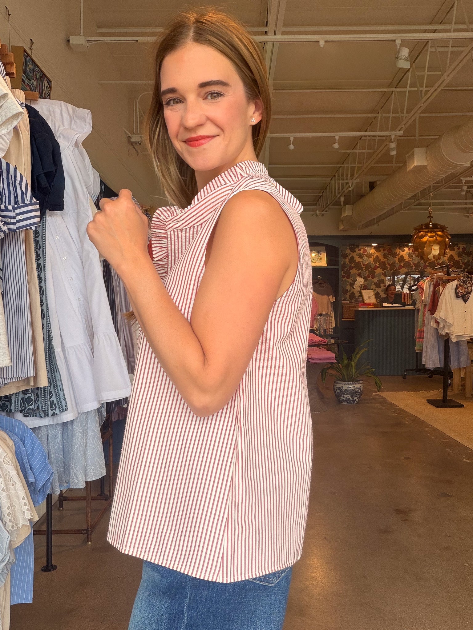 Darla Ruffle Stripe Top - Red - Elle Maxine