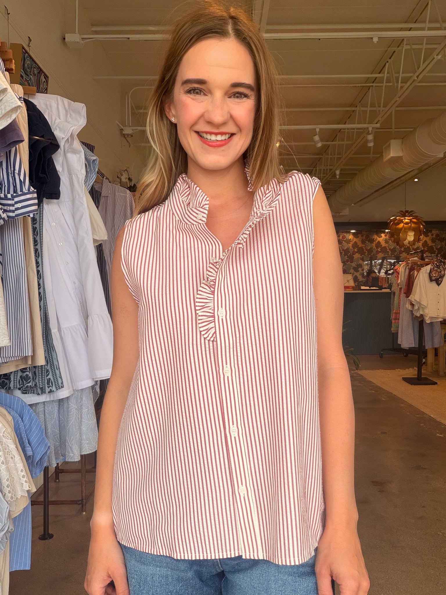 Darla Ruffle Stripe Top - Red - Elle Maxine