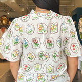 Dawn Floral Embroidered V - Neck Top - Elle Maxine