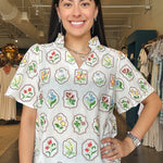Dawn Floral Embroidered V - Neck Top - Elle Maxine