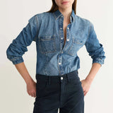 Day Dreamer Pearl Snap Denim Top - Elle Maxine