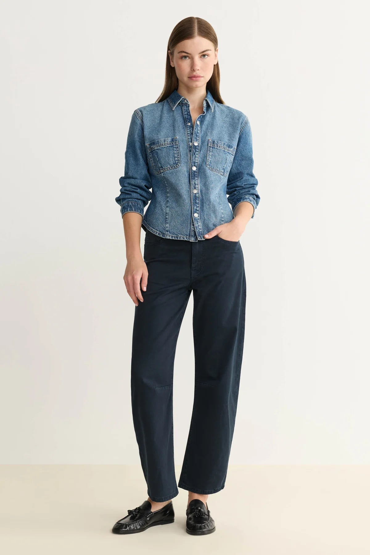 Day Dreamer Pearl Snap Denim Top - Elle Maxine