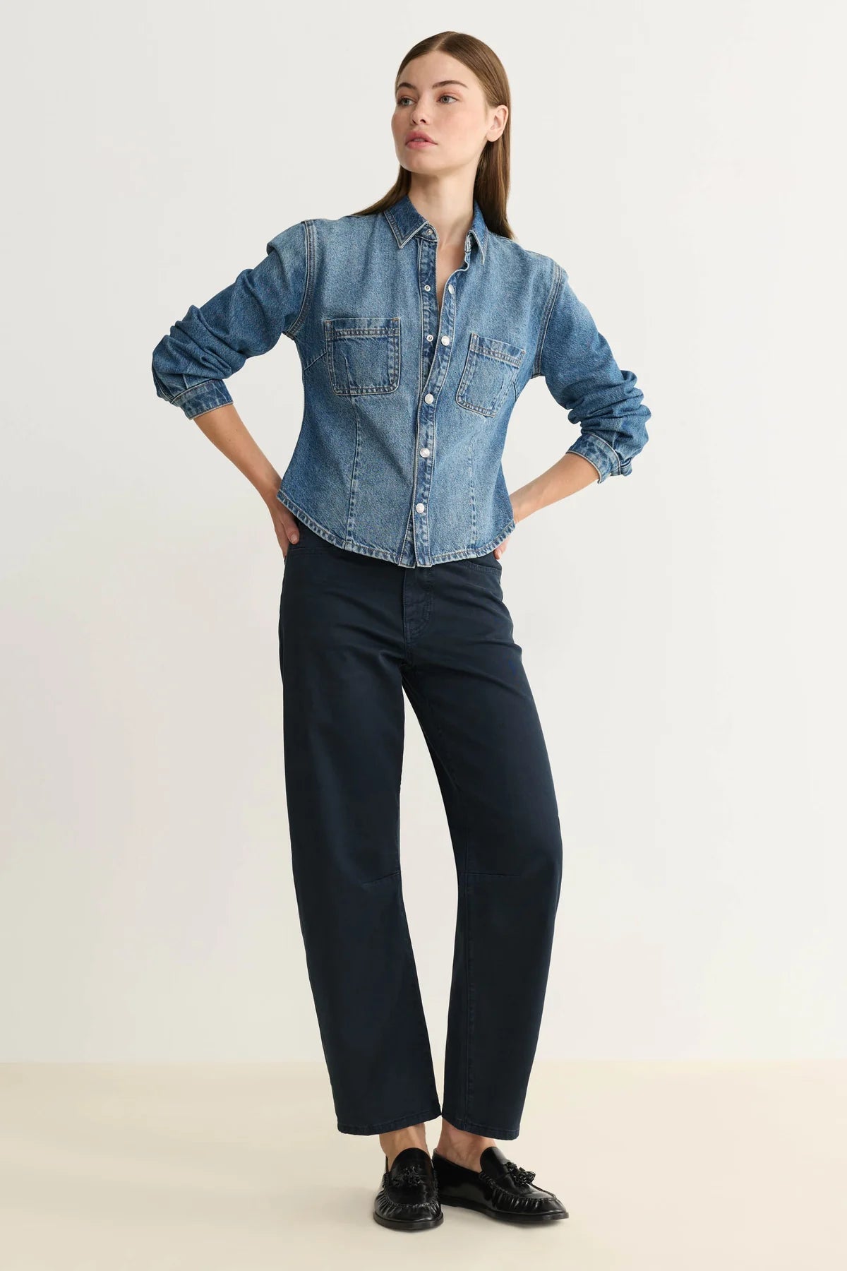 Day Dreamer Pearl Snap Denim Top - Elle Maxine