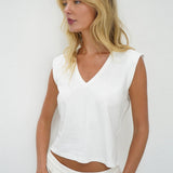 Dayna V Muscle Tee - White - Elle Maxine
