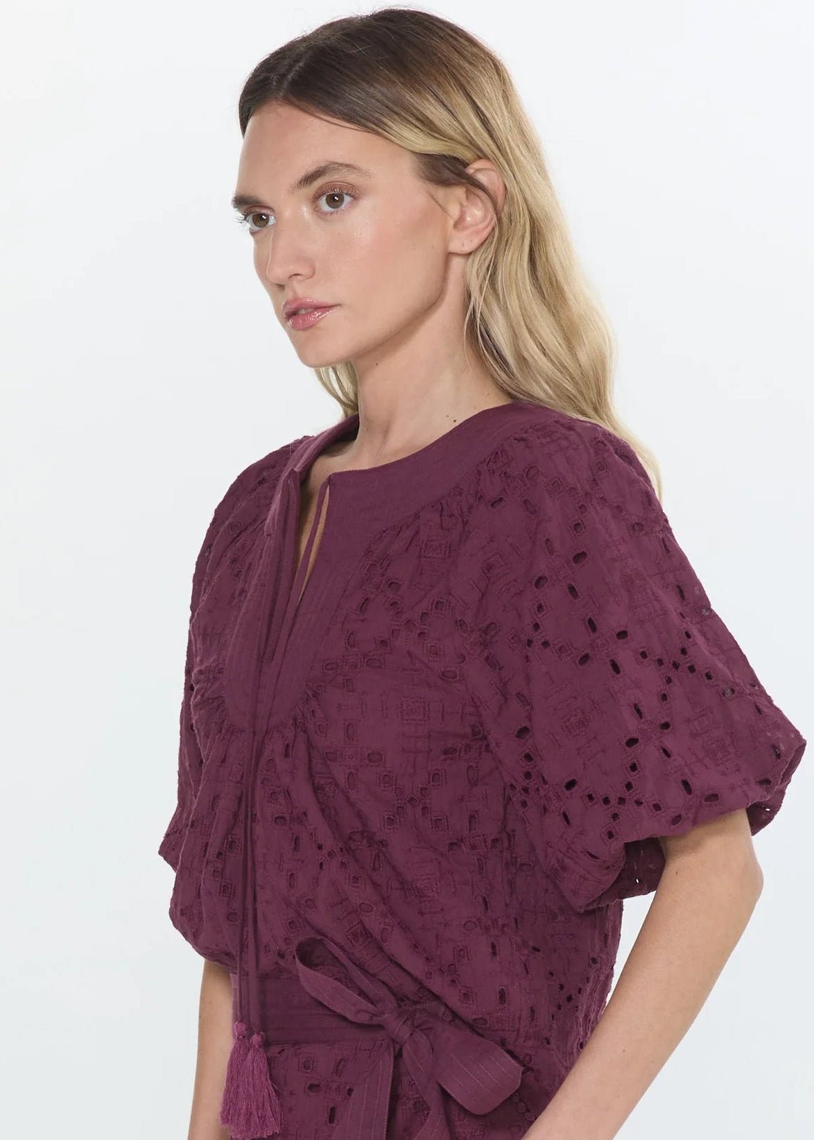 Delphi Embroidered Eyelet Bubble Sleeve Top - Elle Maxine