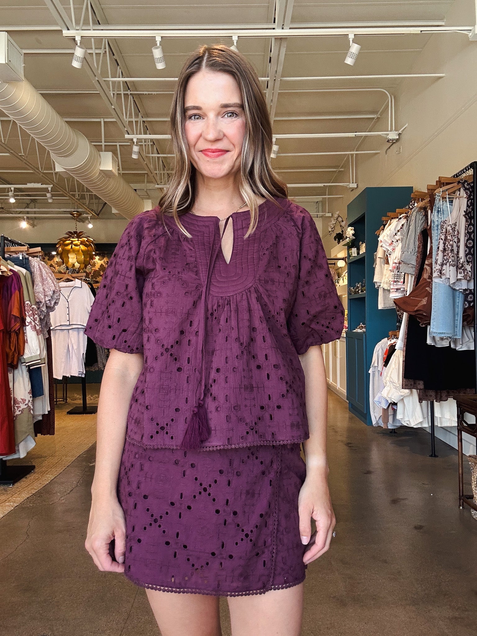 Delphi Embroidered Eyelet Bubble Sleeve Top - Elle Maxine