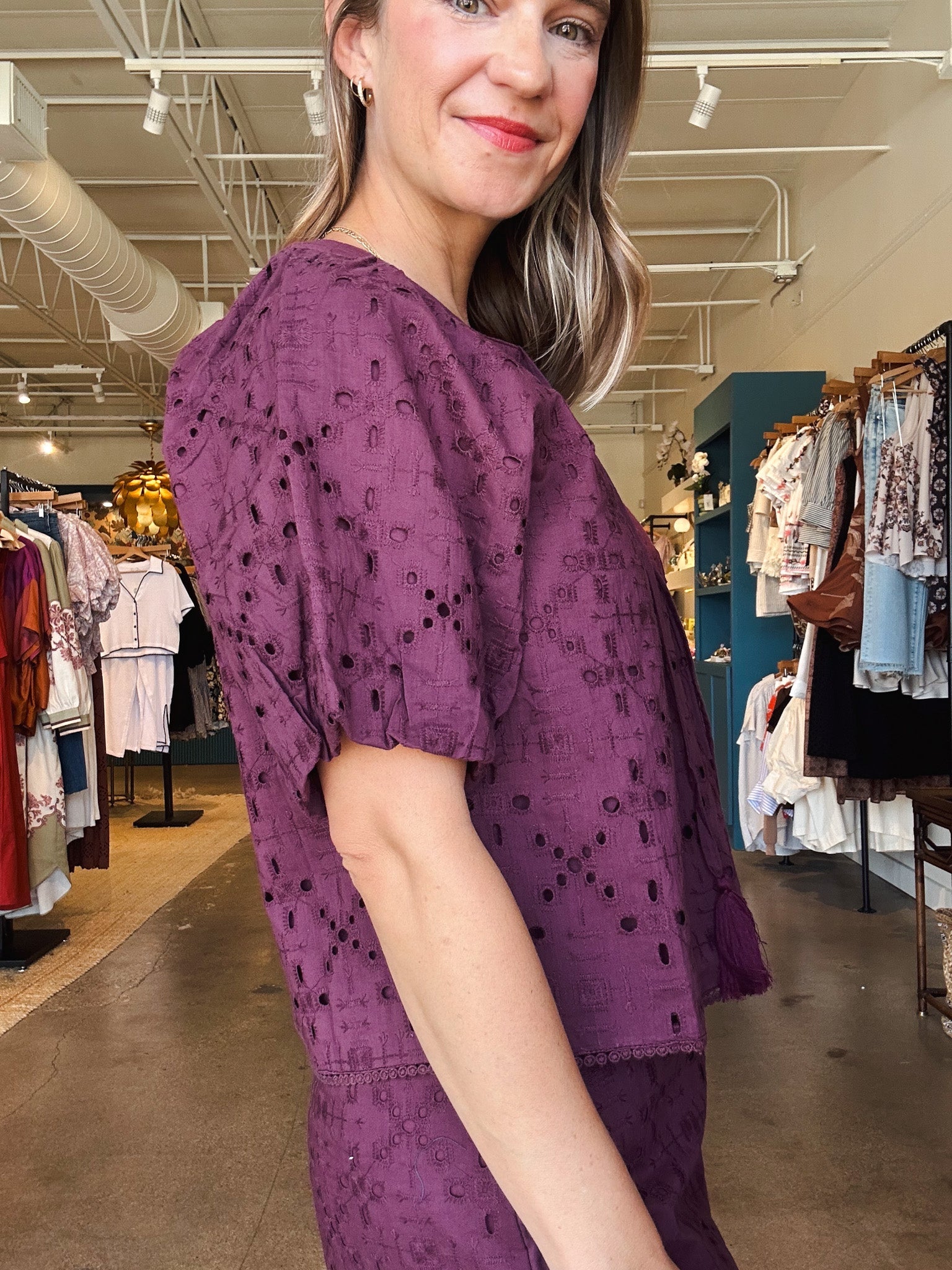 Delphi Embroidered Eyelet Bubble Sleeve Top - Elle Maxine