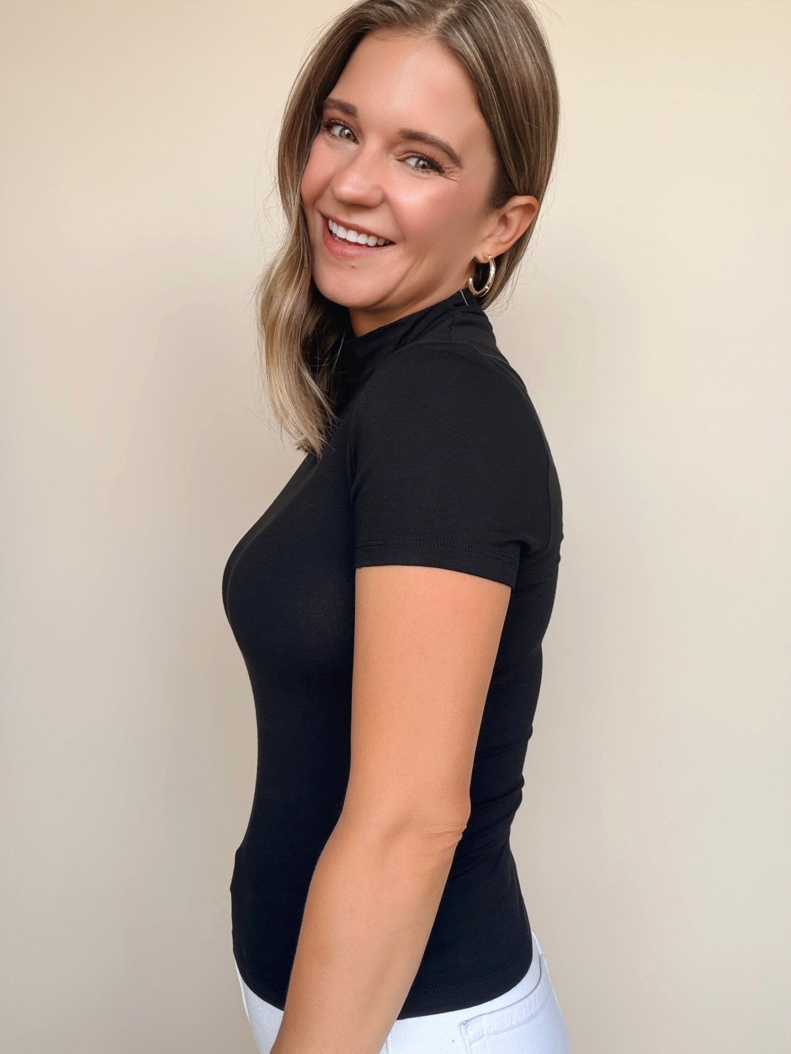 Demi Fitted Mock Neck Top - Elle Maxine