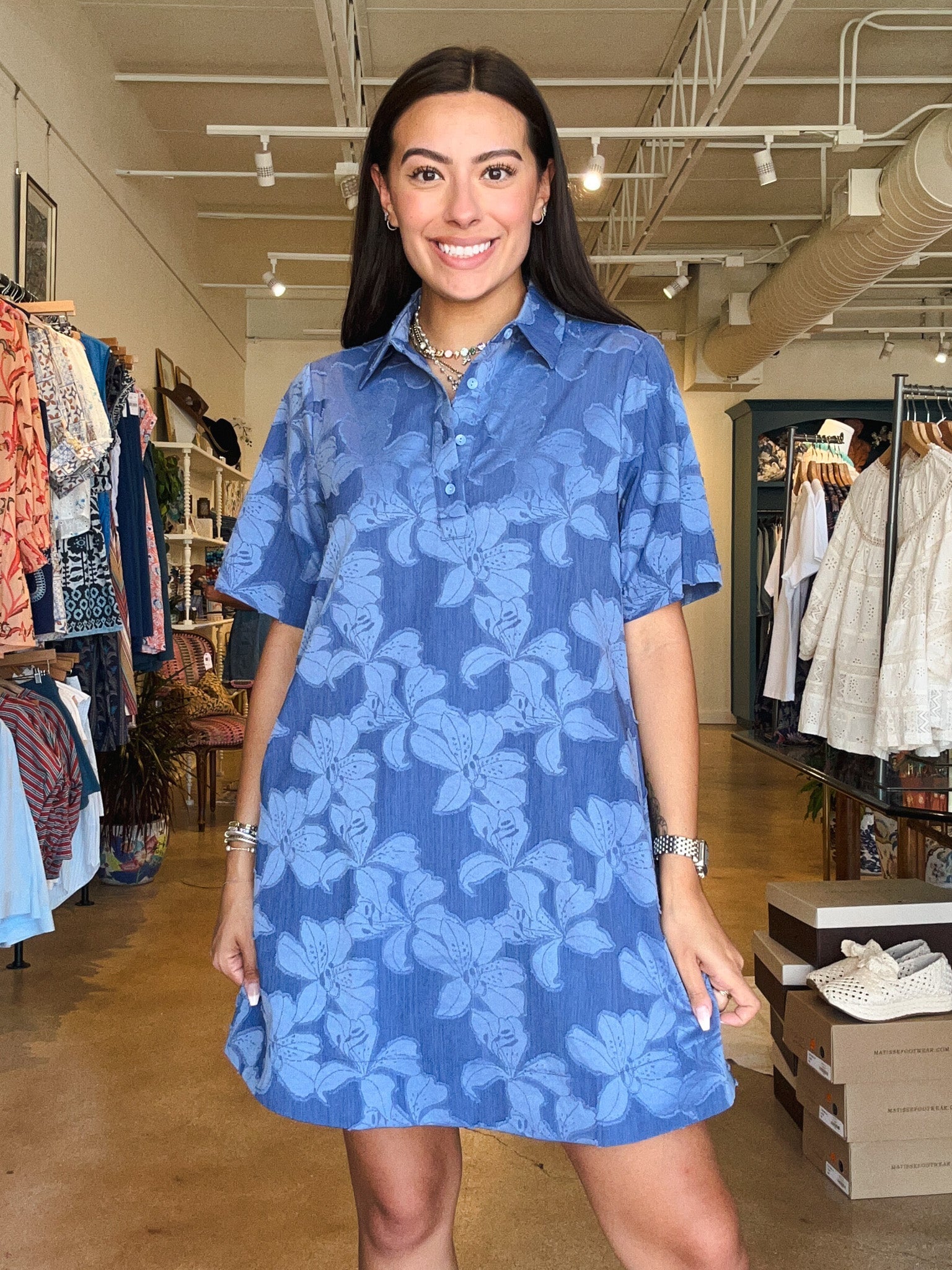 Denim Collar Swing Dress - Elle Maxine