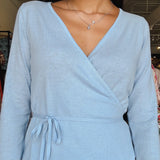 Dominic Faux Wrap Top - Sky Blue - Elle Maxine