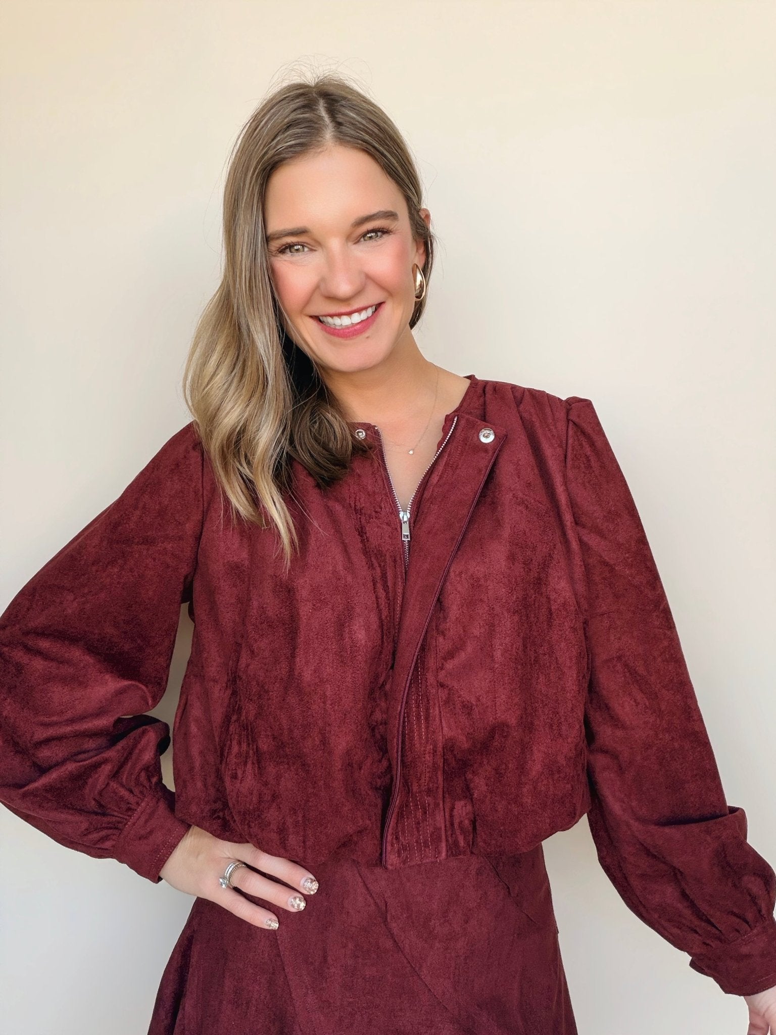 Donna Faux Suede Bubble Hem Jacket - Elle Maxine