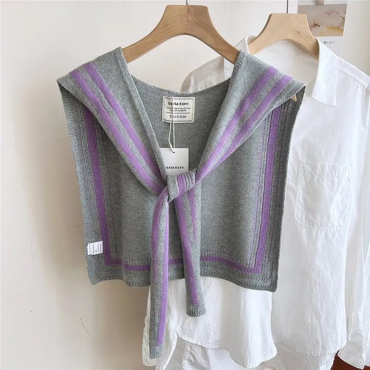 Doria Striped Knit Shawl - Gray/Purple - Elle Maxine