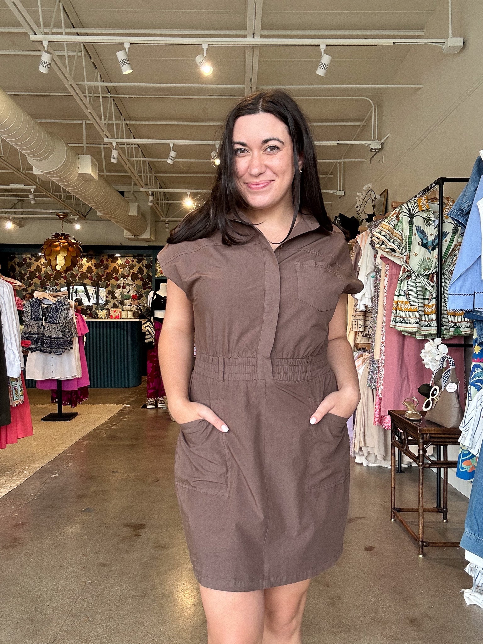Dorie Utility Dress - Brown - Elle Maxine