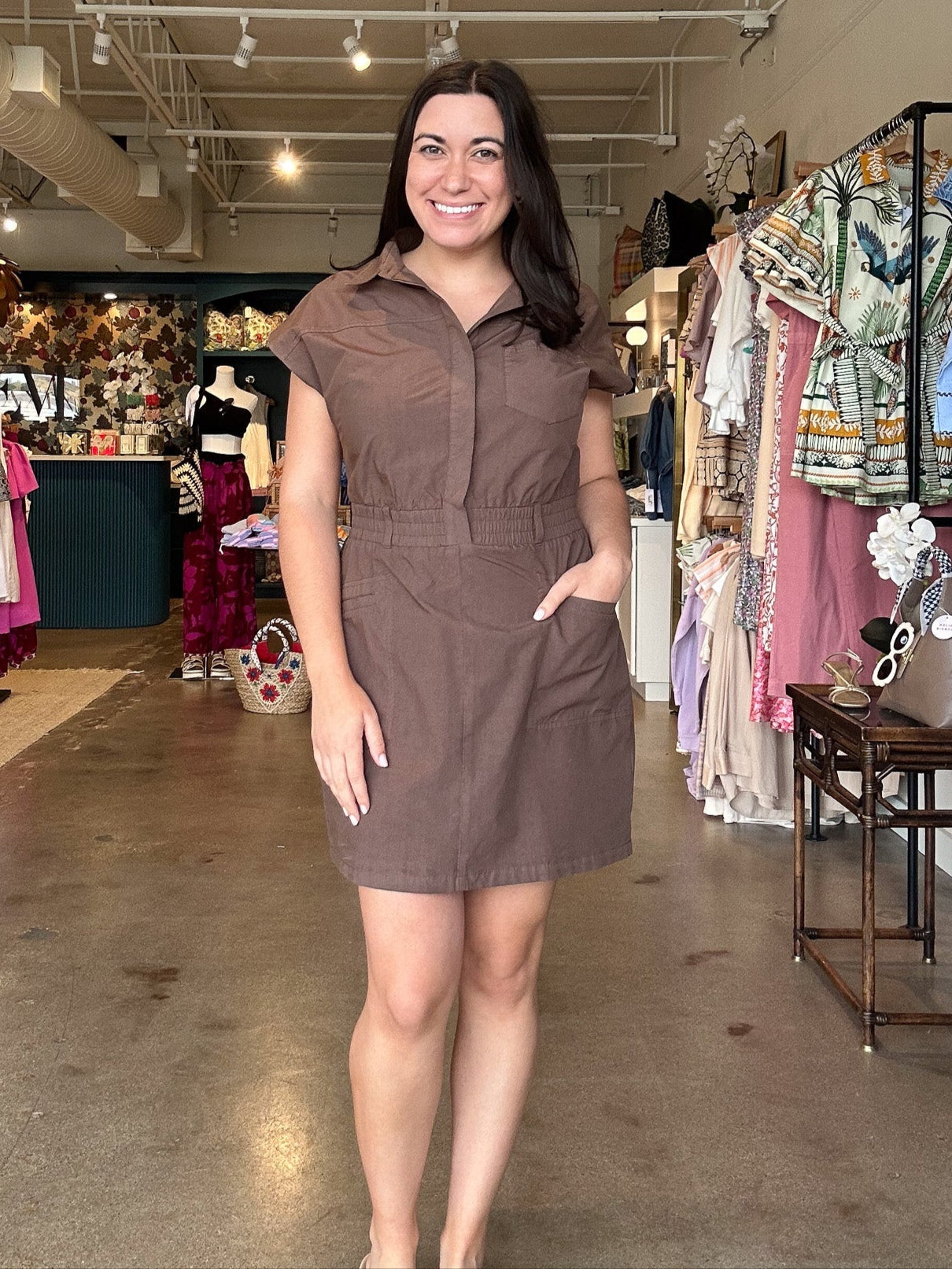Dorie Utility Dress - Brown - Elle Maxine