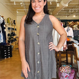 Dorothy V Neck Dress - Black Beige Gingham - Elle Maxine