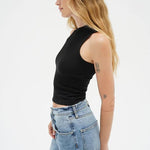 Double Layer Ribbed Tank - Black - Elle Maxine