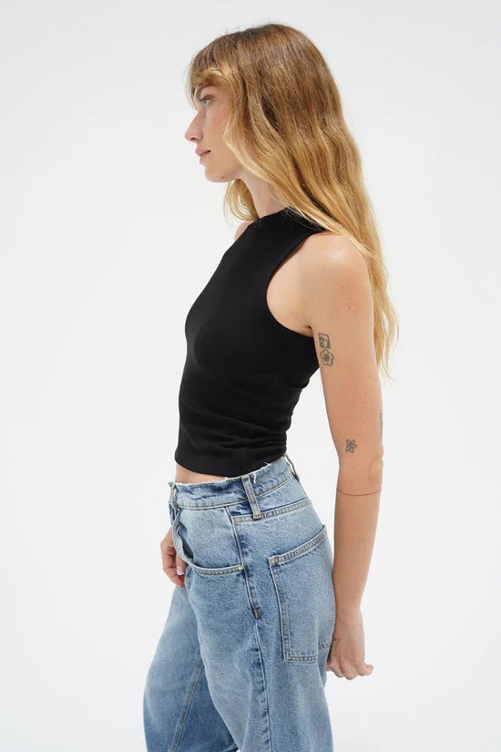 Double Layer Ribbed Tank - Black - Elle Maxine