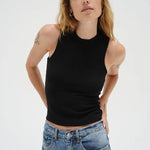 Double Layer Ribbed Tank - Black - Elle Maxine