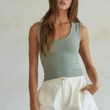 Double Layered Seamless Top - Green Tea - Elle Maxine