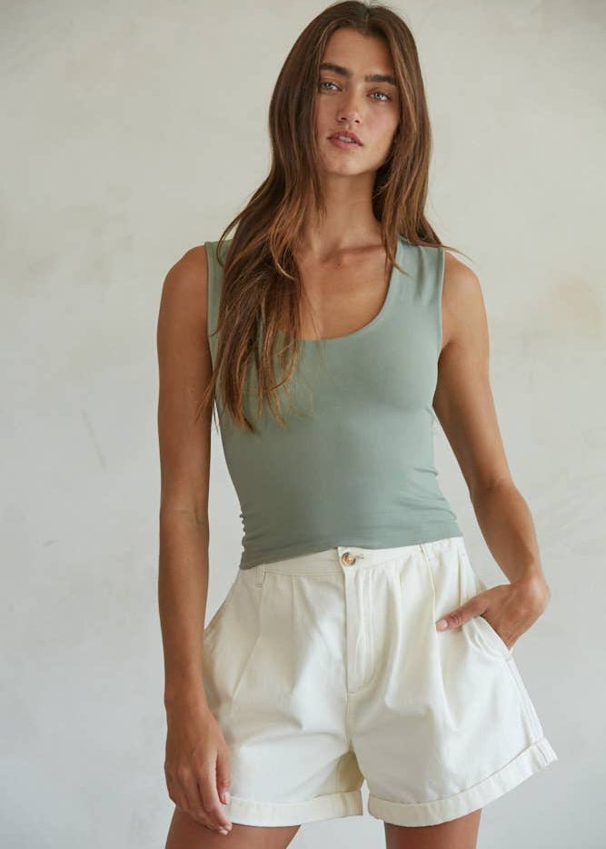 Double Layered Seamless Top - Green Tea - Elle Maxine