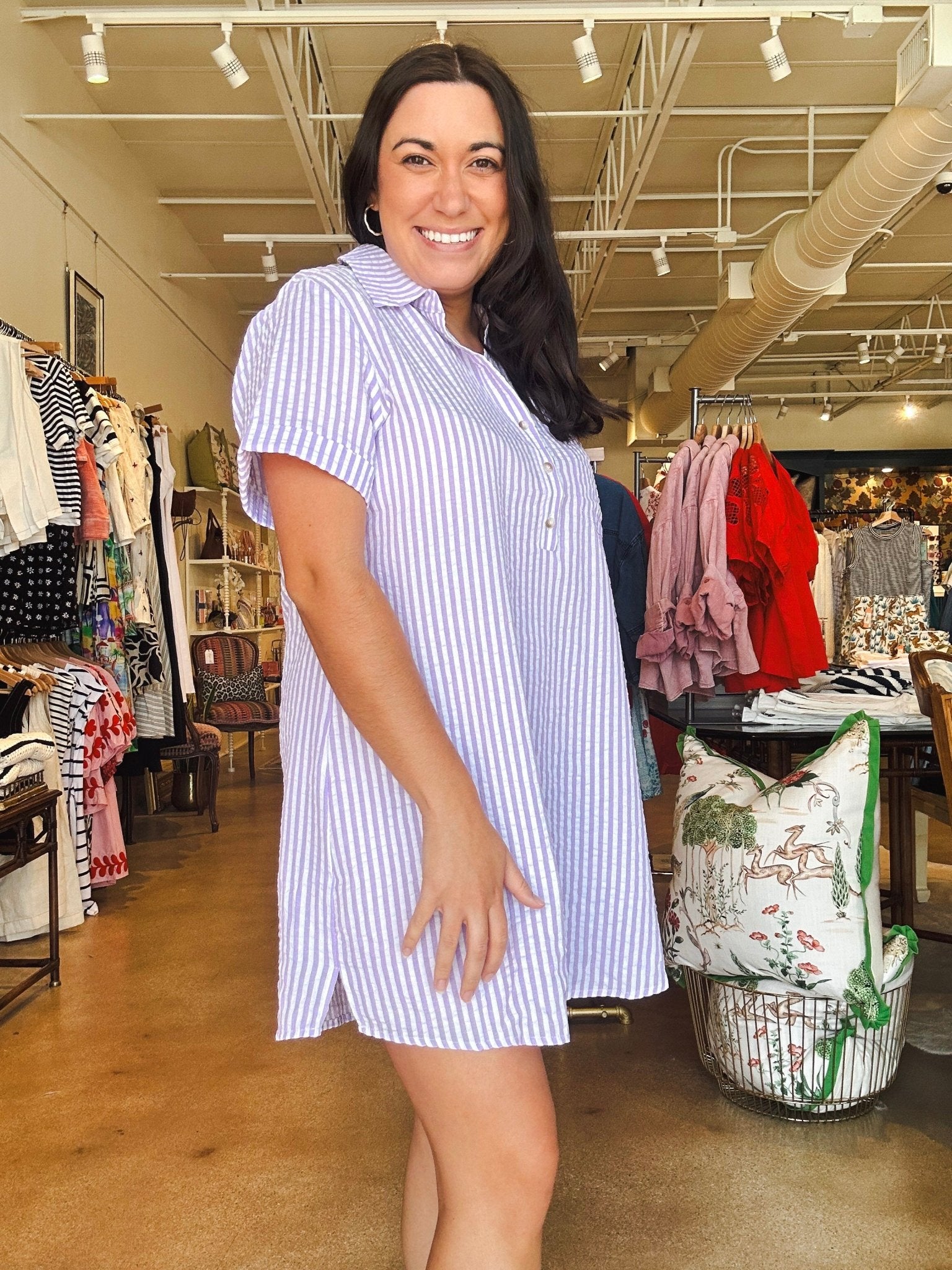 Easy Seersucker Shirtdress - Lavender - Elle Maxine
