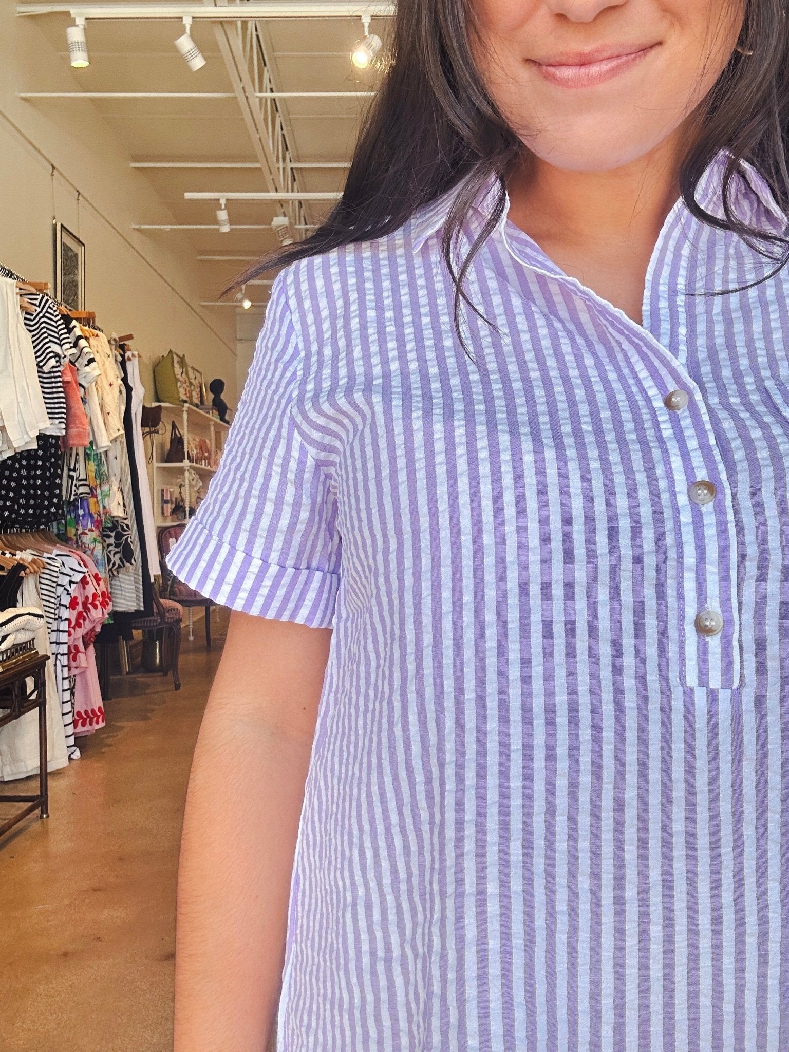 Easy Seersucker Shirtdress - Lavender - Elle Maxine
