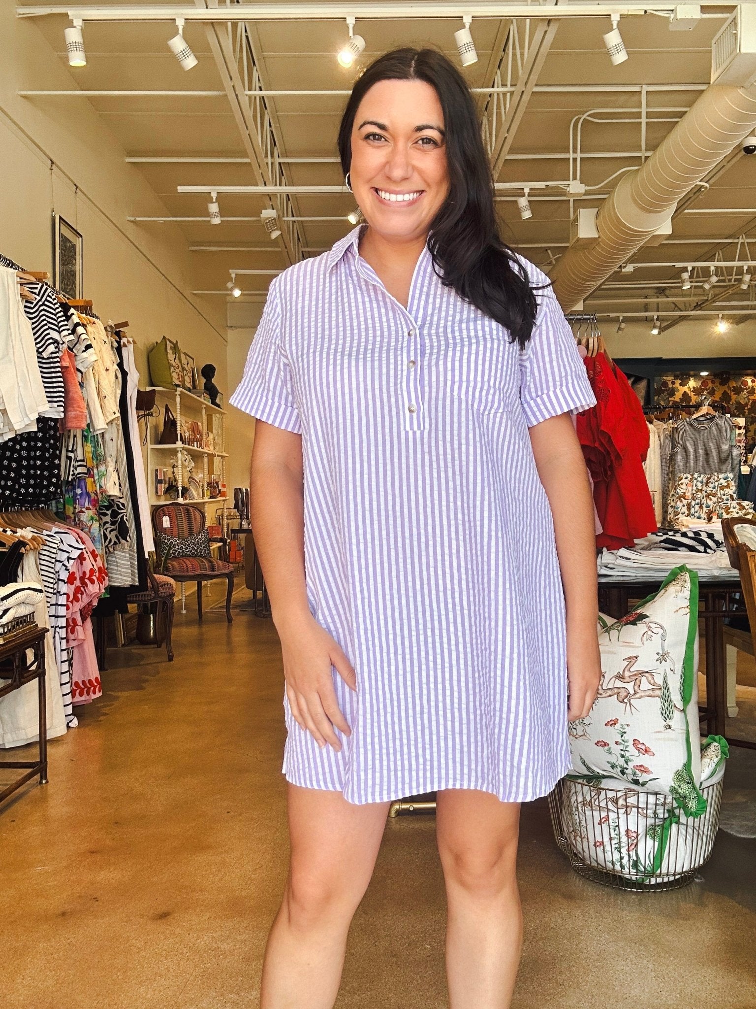 Easy Seersucker Shirtdress - Lavender - Elle Maxine