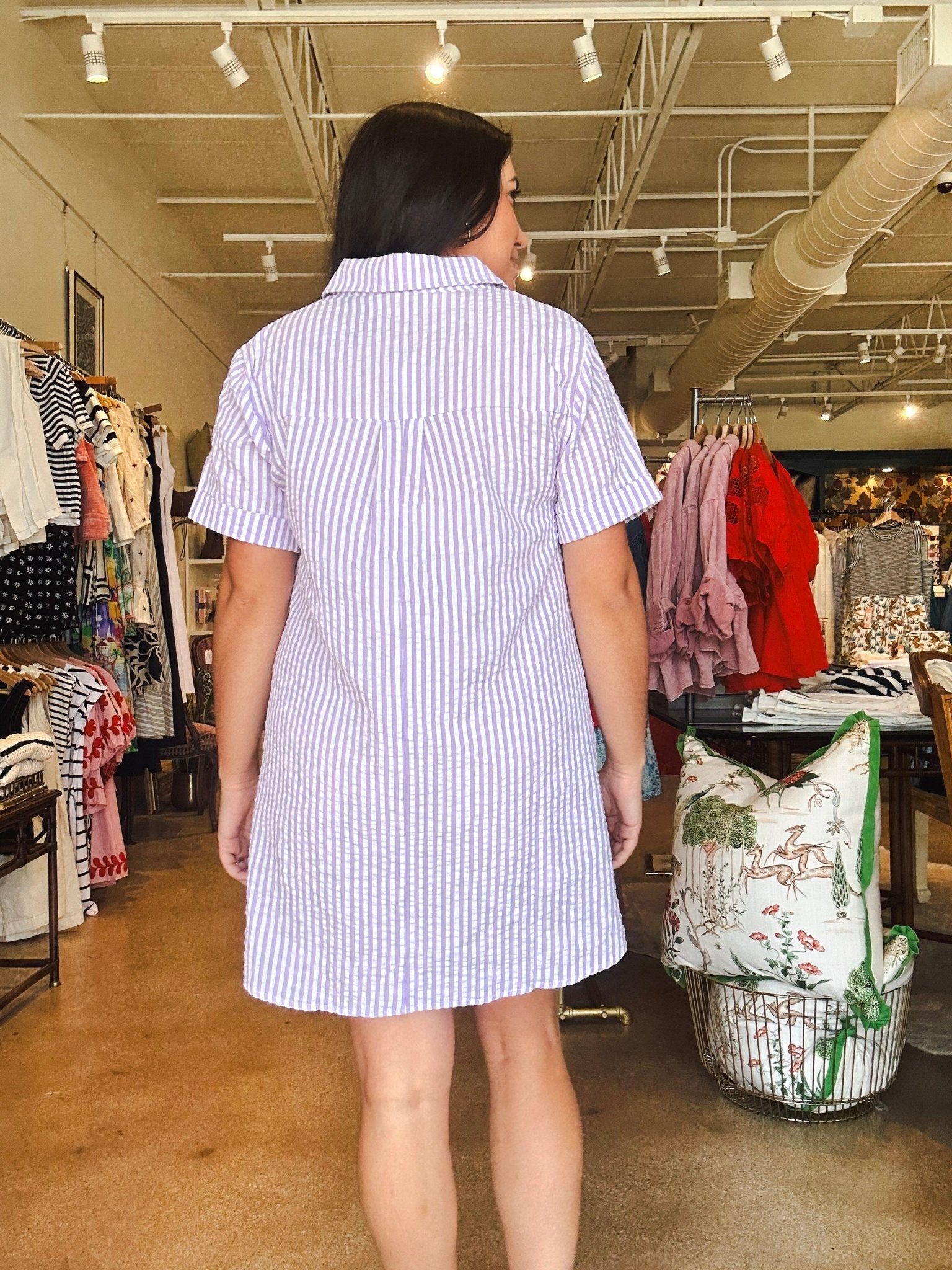 Easy Seersucker Shirtdress - Lavender - Elle Maxine