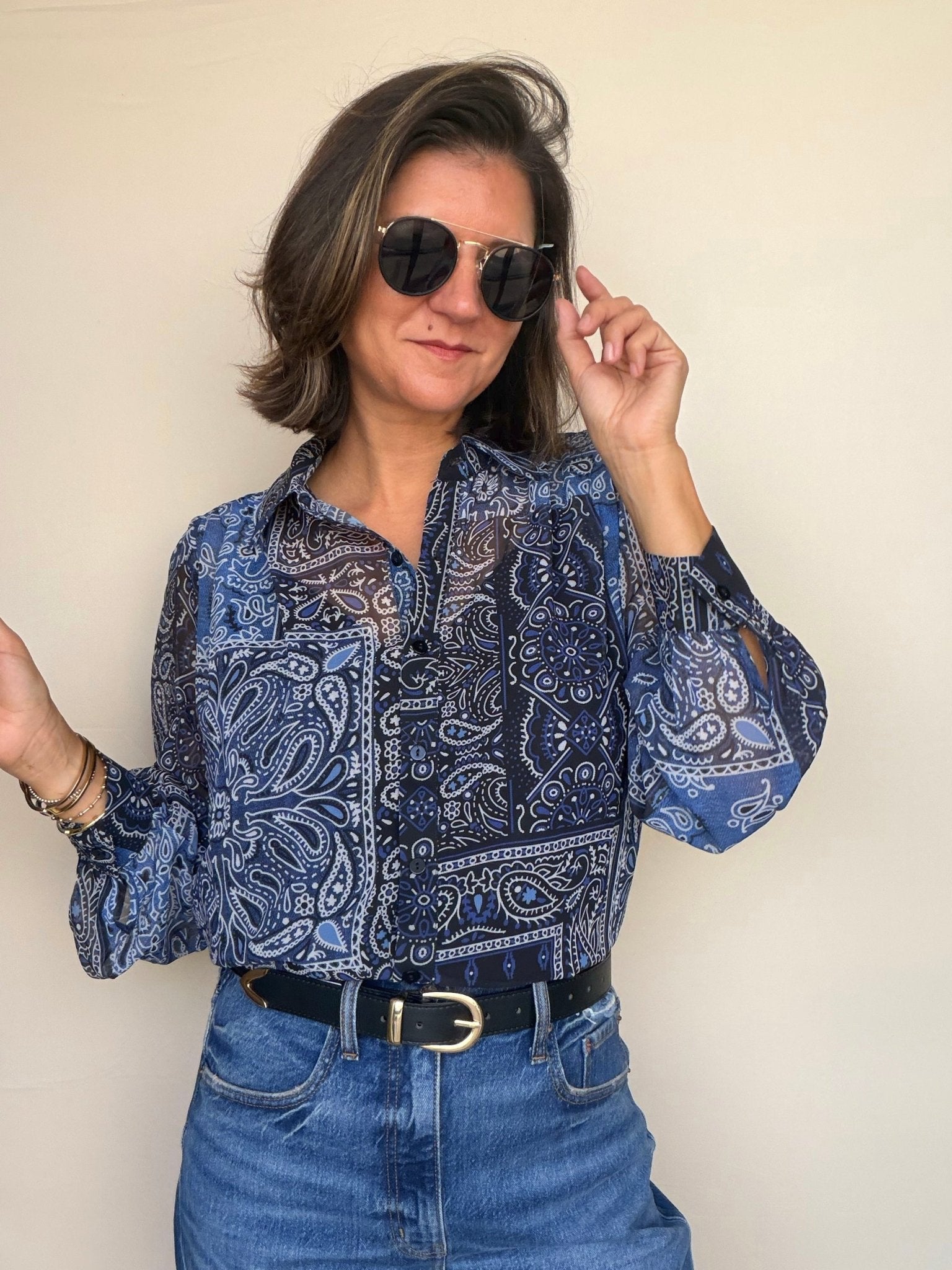 Ella Bandana Print Button Down Top - Elle Maxine