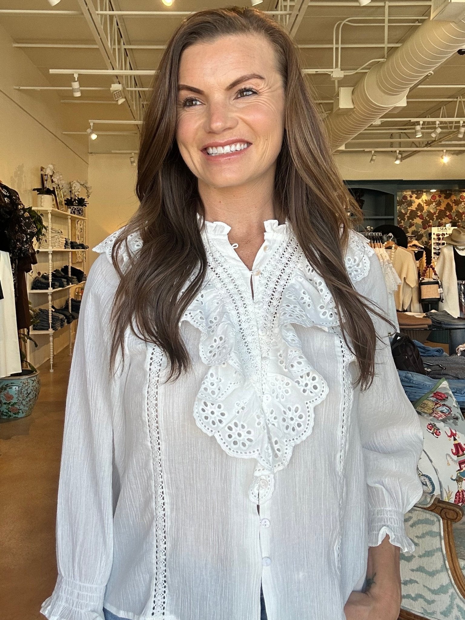 Elle Eyelet Ruffle Blouse - Elle Maxine