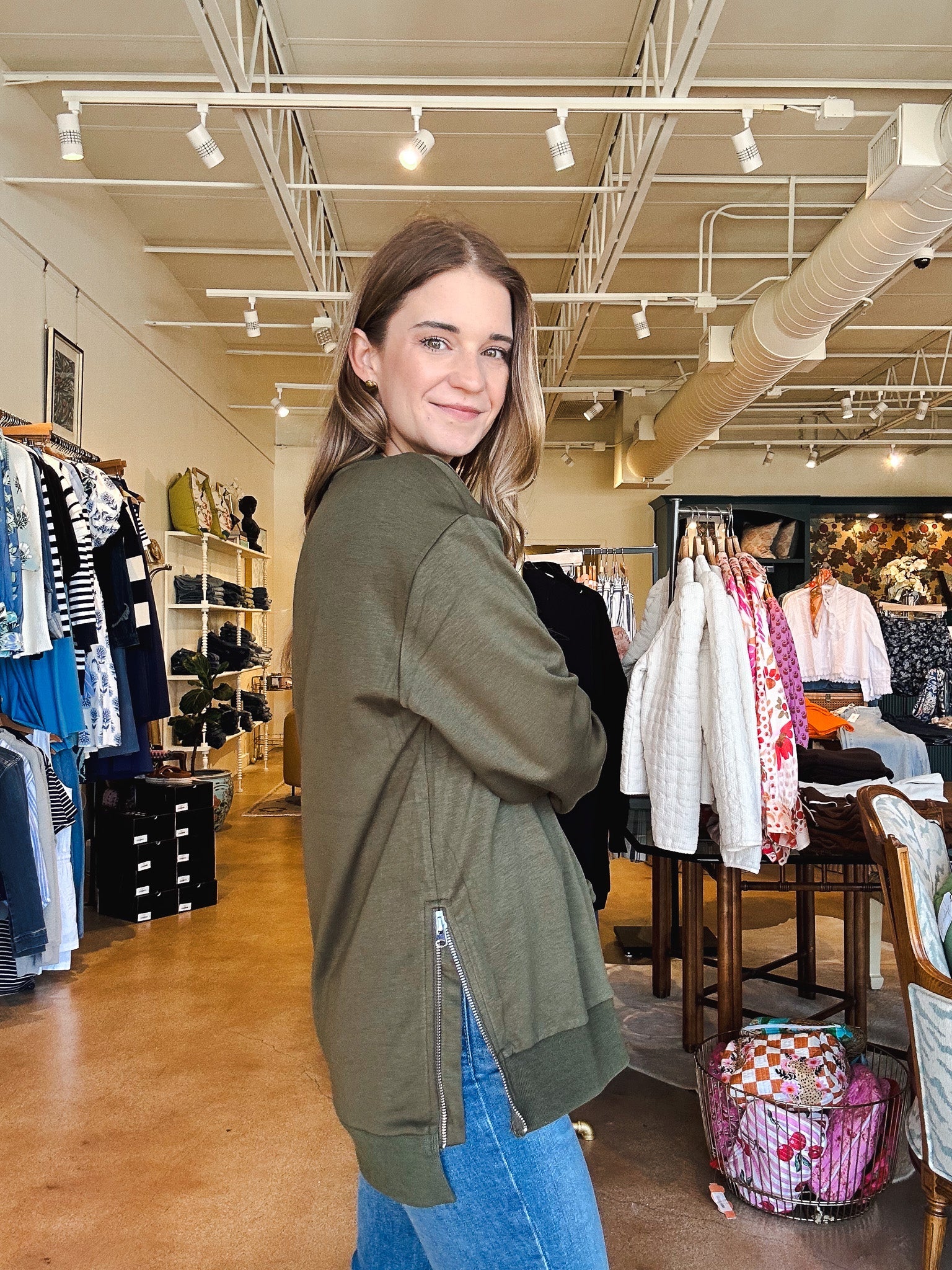 Elliana Zip Sweater - Pesto - Elle Maxine