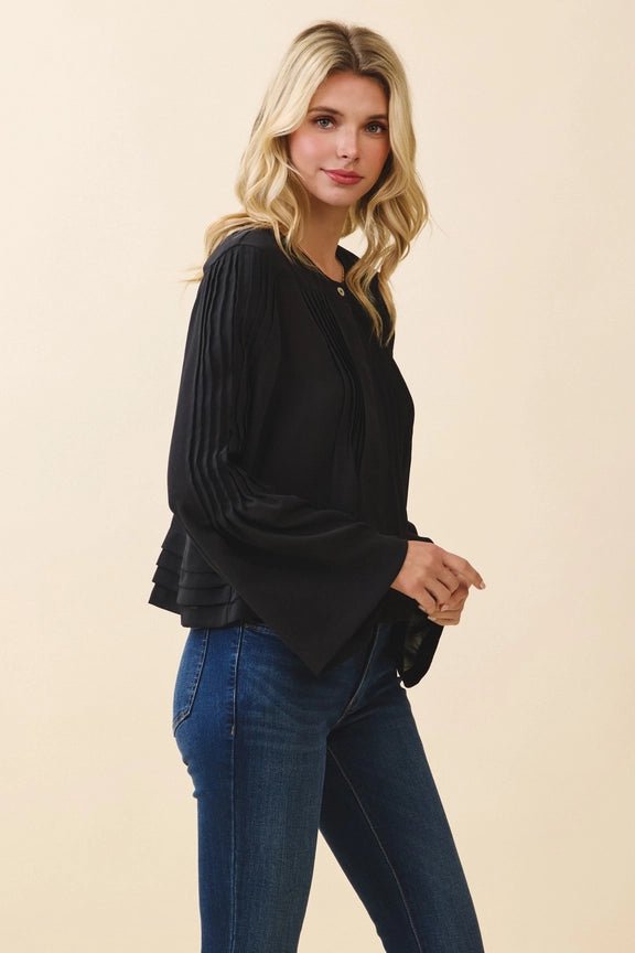Elora Pintuck Blouse - Black - Elle Maxine