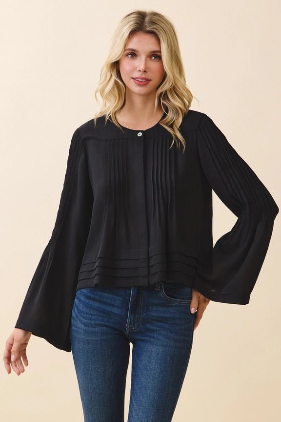 Elora Pintuck Blouse - Black - Elle Maxine