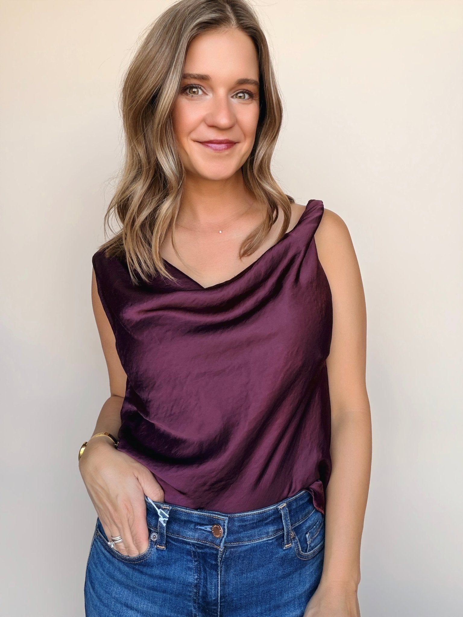 Elowen Crushed Satin Twist Tank - Elle Maxine