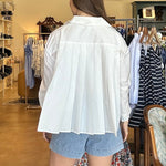 Elsie Pleated Back Button Down Top - White - Elle Maxine