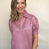 Elvie Faux Suede Zip Top - Elle Maxine