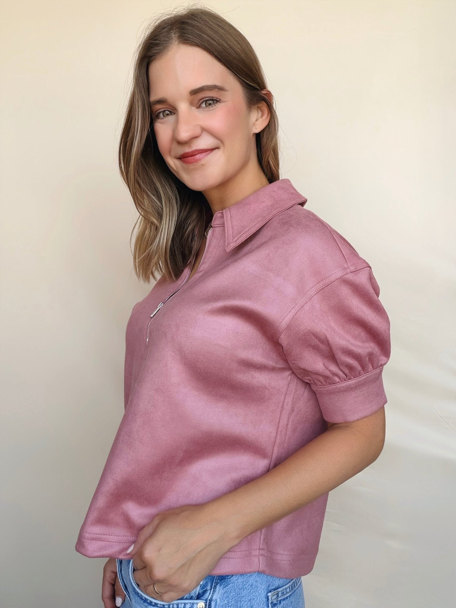 Elvie Faux Suede Zip Top - Elle Maxine