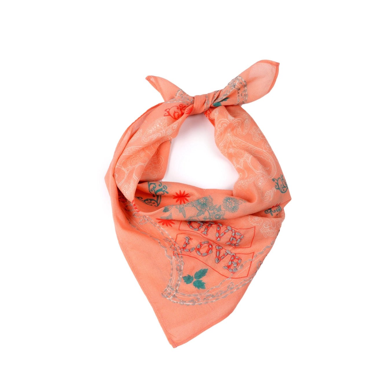 Embroidered Cotton Bandana - Give Love Coral - Elle Maxine