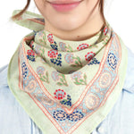 Embroidered Cotton Bandana - Green Block Floral - Elle Maxine