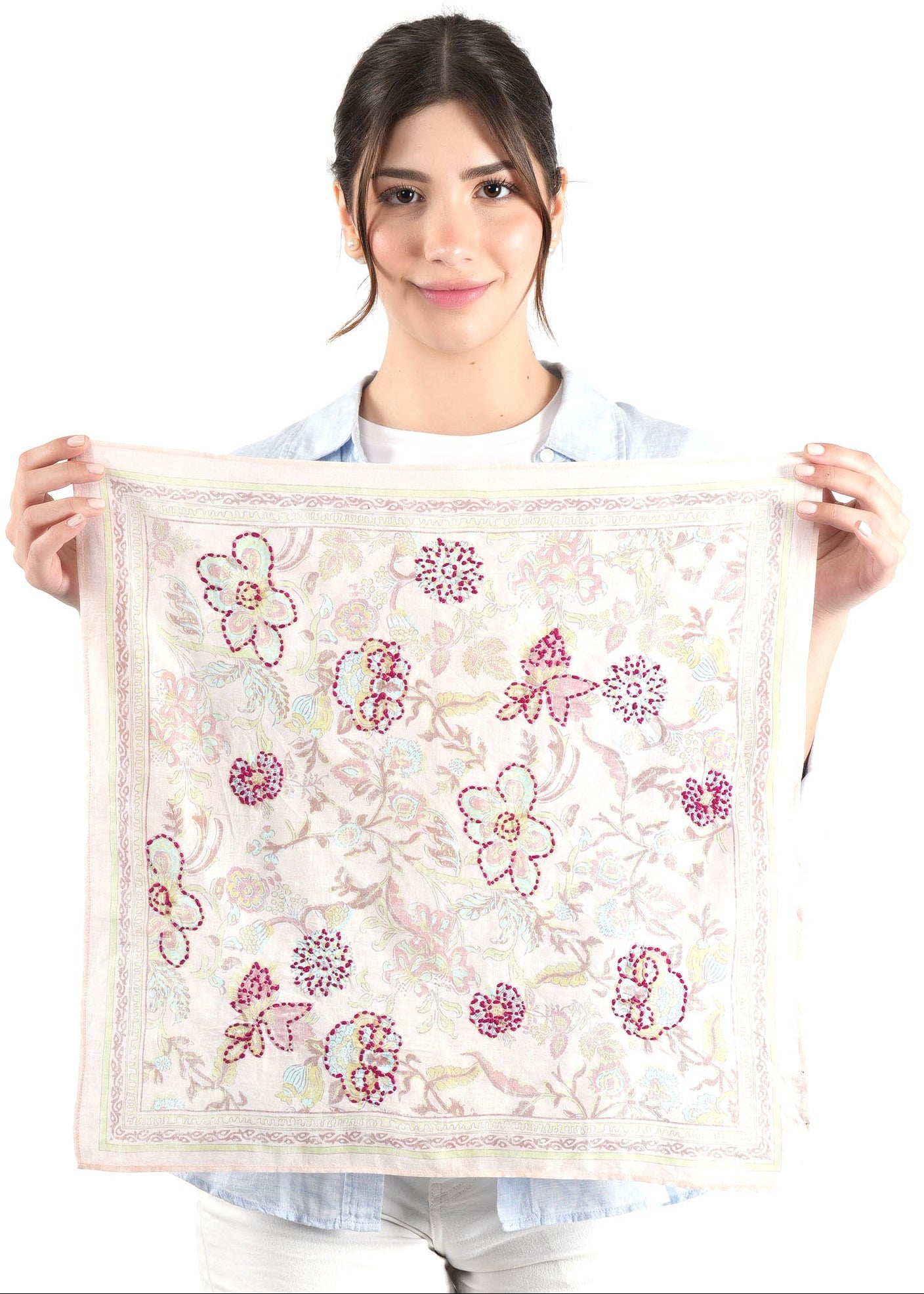 Embroidered Cotton Bandana - Light Pink - Elle Maxine