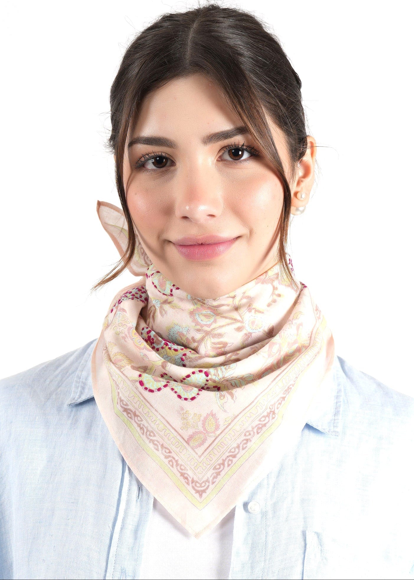 Embroidered Cotton Bandana - Light Pink - Elle Maxine
