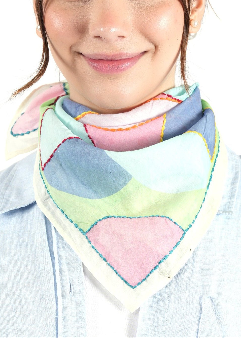 Embroidered Cotton Bandana - Pastel - Elle Maxine