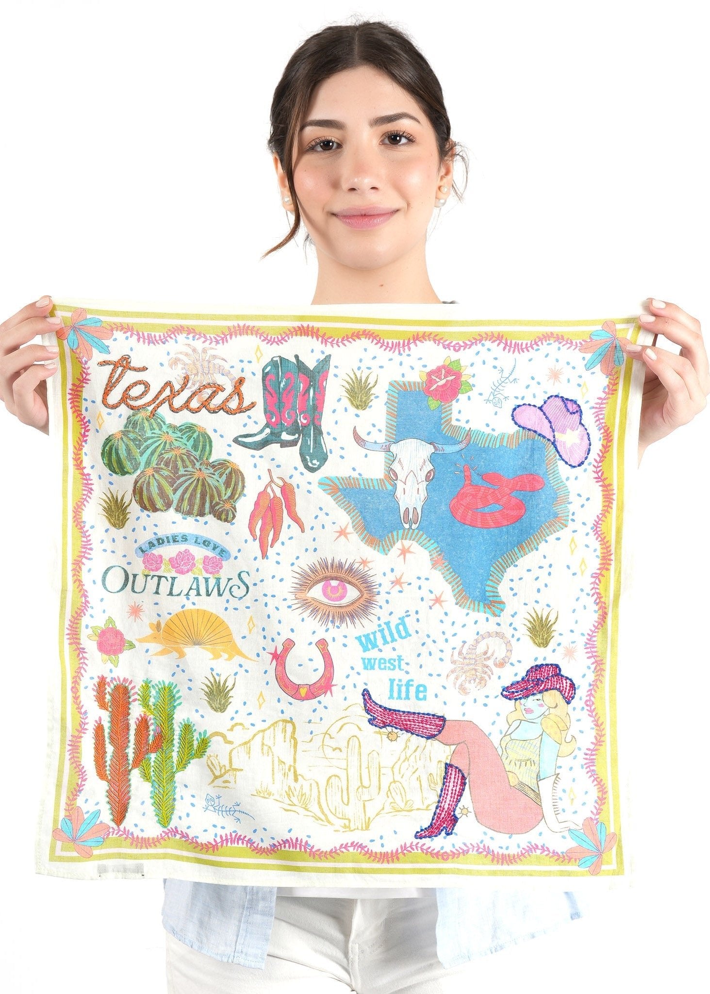 Embroidered Cotton Bandana - Texas - Elle Maxine