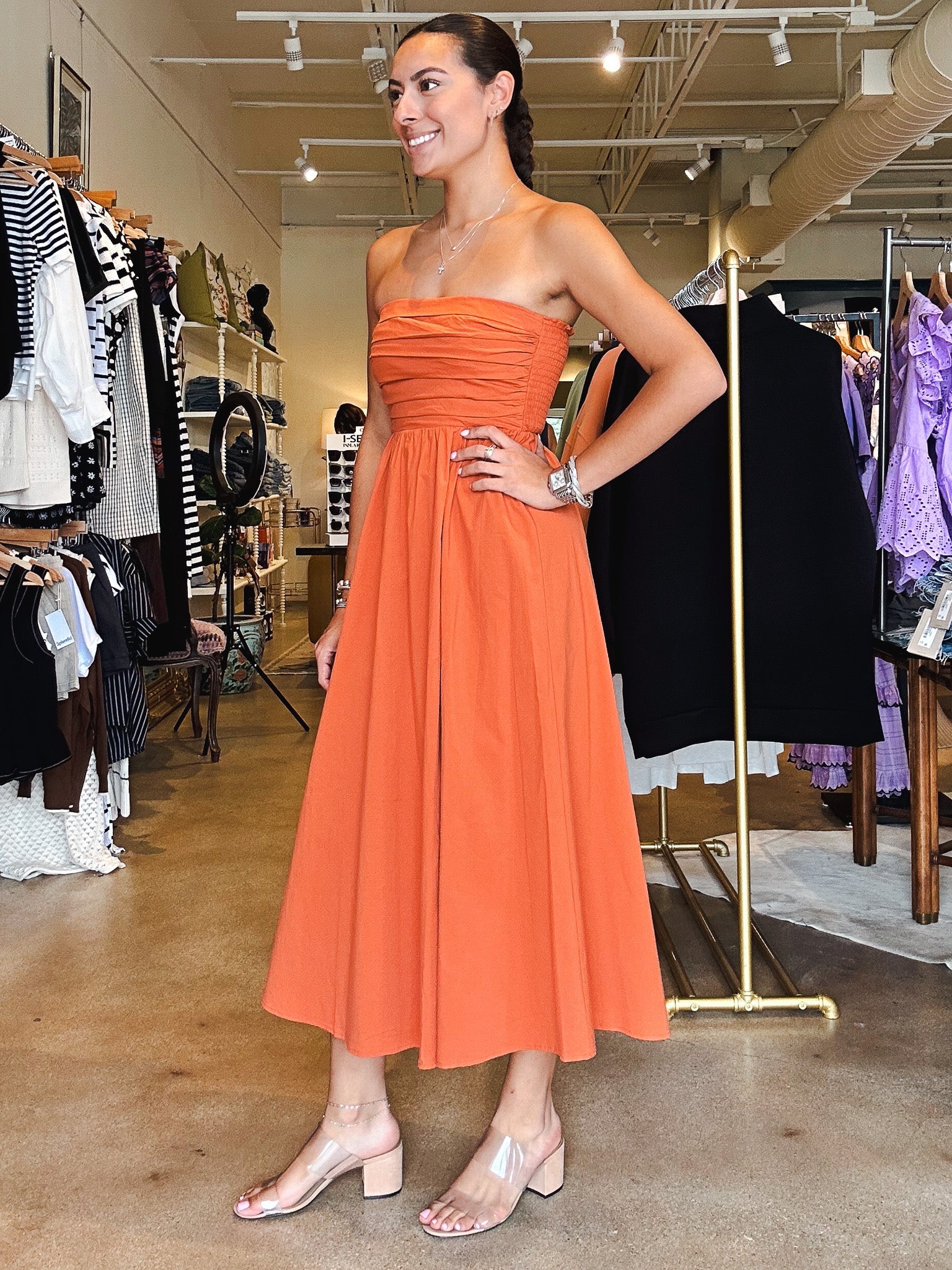 Emily Strapless Maxi Dress - Rust - Elle Maxine