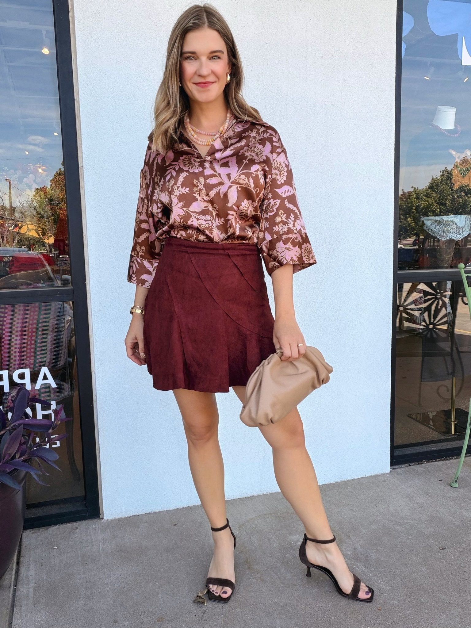 Emira Satin Floral Top - Elle Maxine
