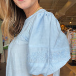 Emma Lace Trim Top - Light Blue - Elle Maxine