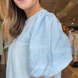 Emma Lace Trim Top - Light Blue - Elle Maxine