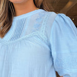 Emma Lace Trim Top - Light Blue - Elle Maxine