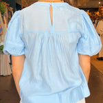 Emma Lace Trim Top - Light Blue - Elle Maxine